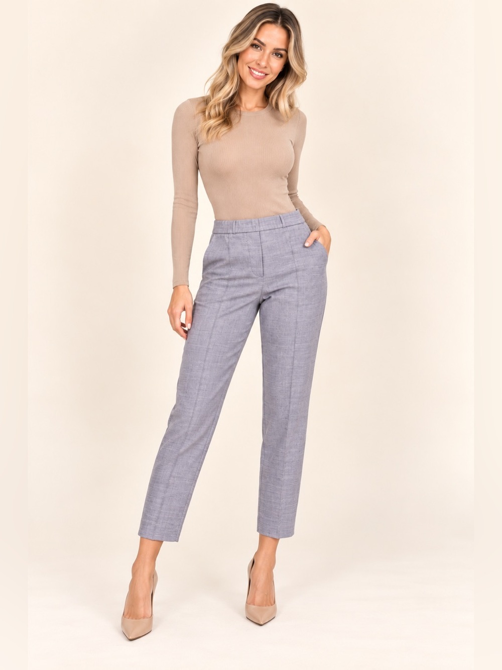 Theory Treeca Pull-On Eco Sharkskin Linen Blend Pants Gray Size 8